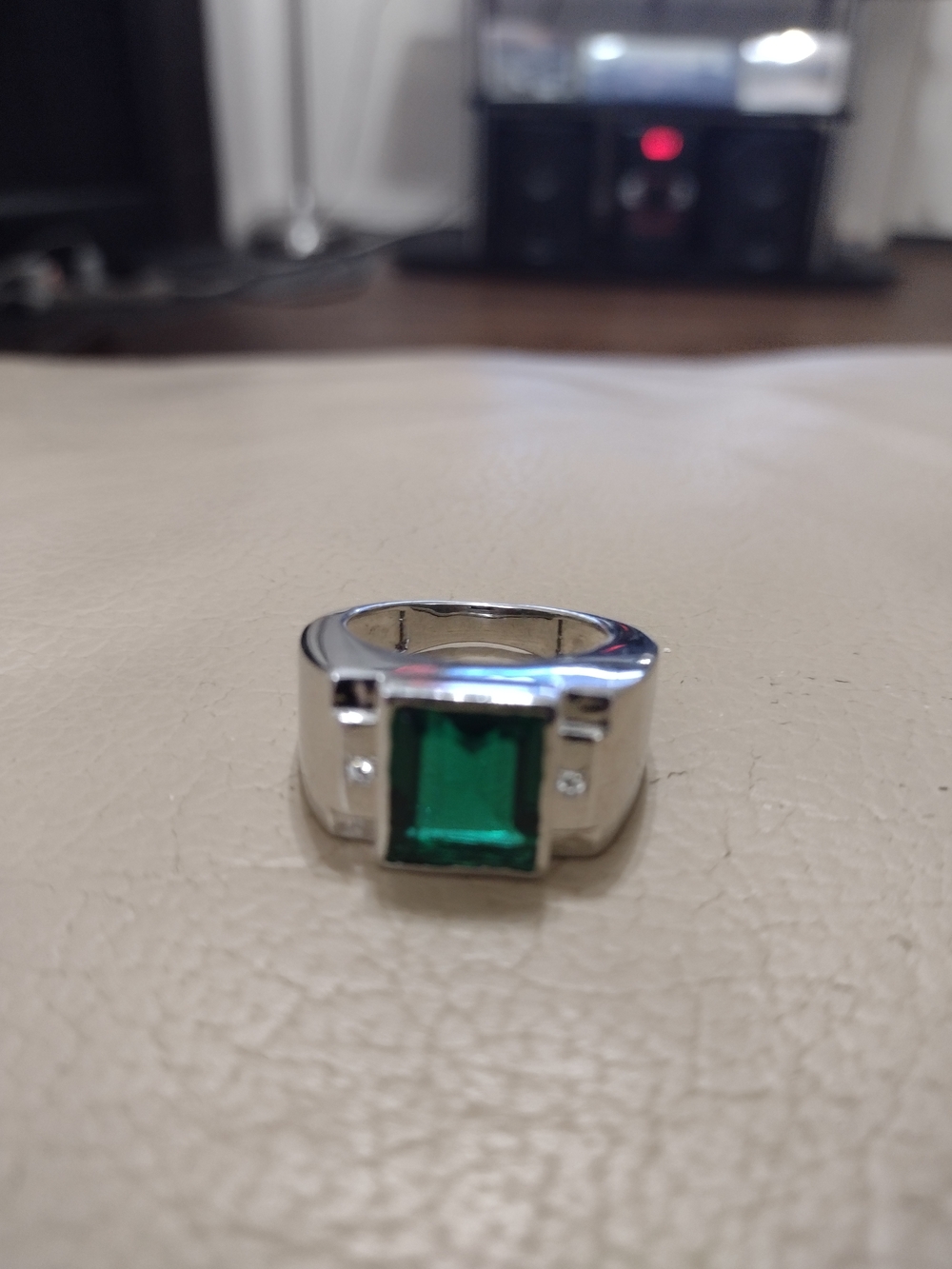 Bold Silver Ring with Emerald-Cut Green Stone
